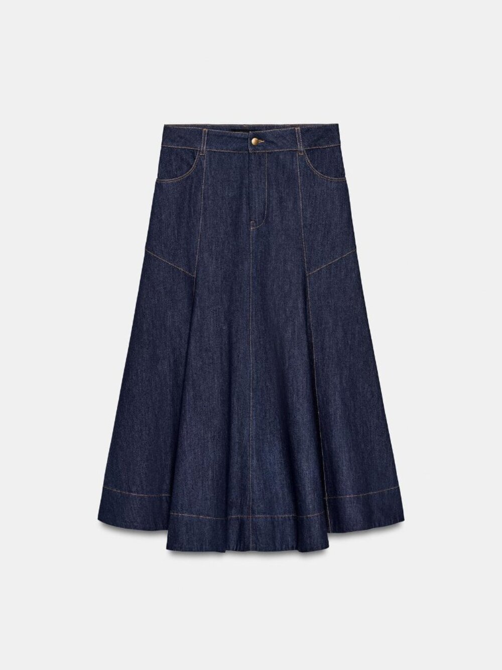 Zara Dark Blue Denim A-Line Midi Skirt Size XS